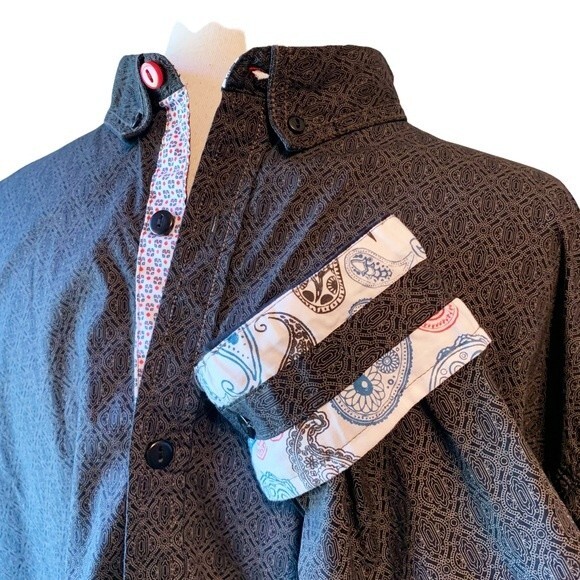 Tranquility Mayhem Mens Black Paisley Button Down Statement Cuff Shirt - XL - Picture 6 of 10